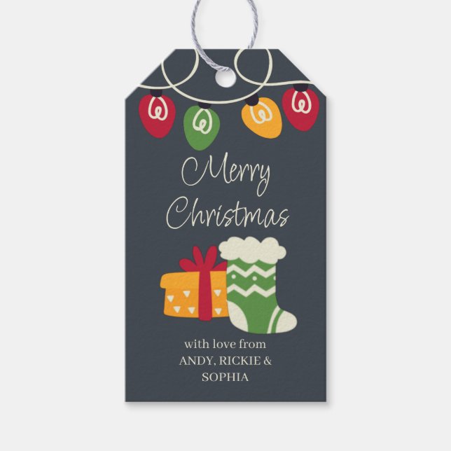 Étiquettes-cadeau Réservoir de Noël présent et lumières personnalisé (Devant)