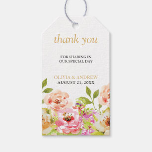 Étiquettes-cadeau Ressort orange rose Aquarelle Merci Floral
