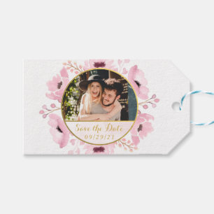 Étiquettes-cadeau Ressort Rose Aquarelle Floral Enregistrer La Date