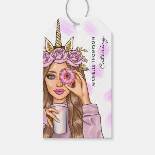 Étiquettes-cadeau Restauration Whimsical Rose Unicorn Lady