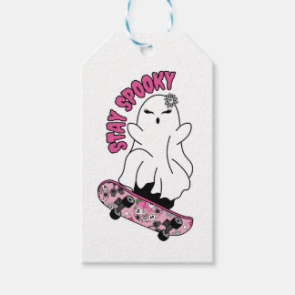 Étiquettes-cadeau "Restez Éffrayant" Fantôme sur un skateboard - Coo