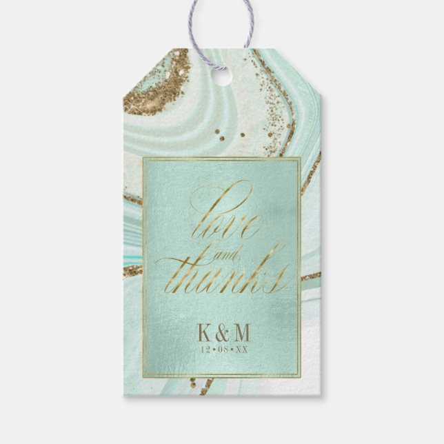 Étiquettes-cadeau Résumé Mariage Agate Remerciements Mint ID827 (Devant)