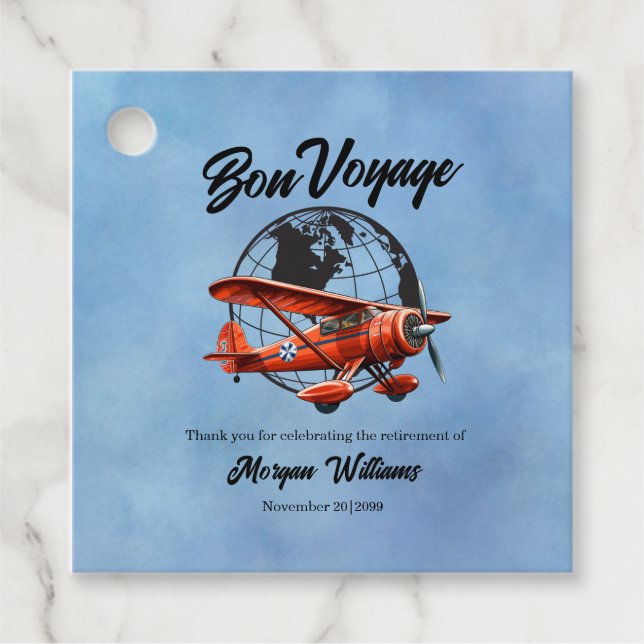 Étiquettes Cadeau Retraite Bon Voyage Voyage Globe Plane (Devant)