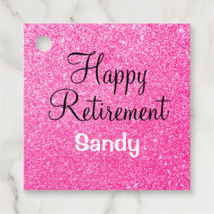 Étiquettes Cadeau Retraite heureuse glamour rose vif paillettes scin