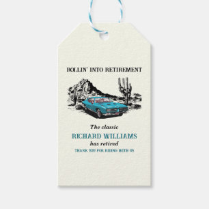Étiquettes-cadeau Retraite Voyage Vintage Car Desert Party