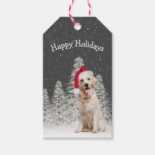 Étiquettes-cadeau Retriever d'or de Noël avec des flocons de neige