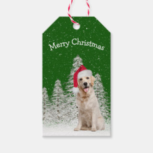 Étiquettes-cadeau Retriever d'or de Noël dans les flocons de neige