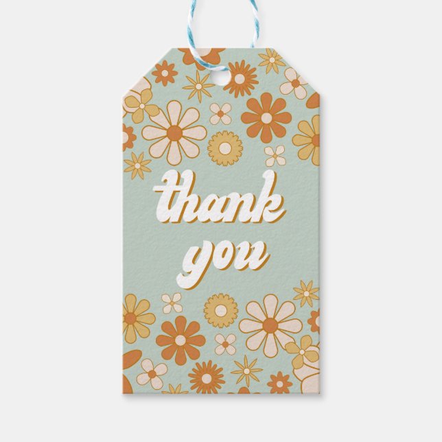 Étiquettes-cadeau Retro Boho Super One Hippie Merci (Devant)