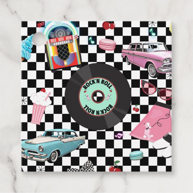 Étiquettes Cadeau Retro Checker 50's Cinquante Thème Anniversaire (Devant)