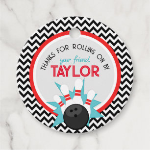 Étiquettes Cadeau Retro Chevron Bowling Anniversaire Favoriser Tags