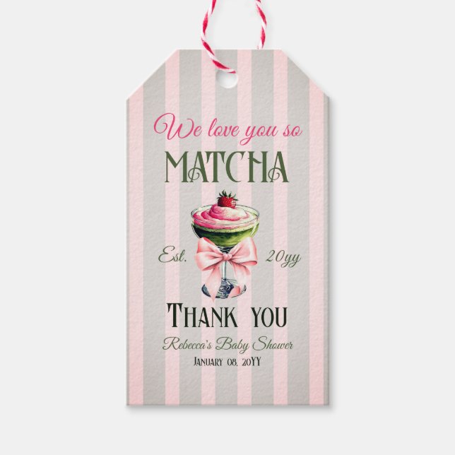 Étiquettes-cadeau Retro Club Pink Bow Love You Matcha Baby shower (Devant)