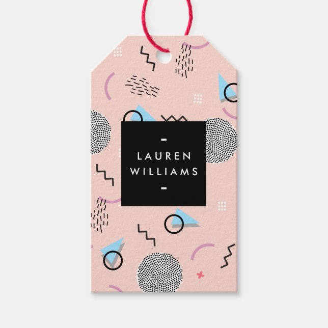 Étiquettes-cadeau Retro Confetti Memphis Motif rose (Devant)