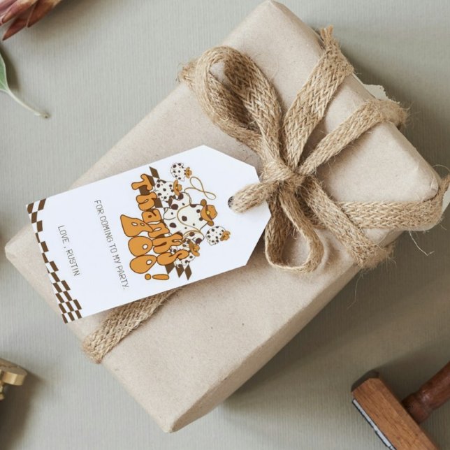 Étiquettes-cadeau Retro Cowboy Halloween Check Motif Merci Boo (Créateur téléchargé)