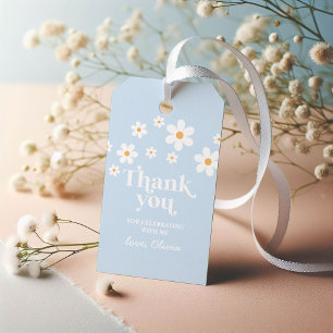 Étiquettes-cadeau Retro Daisy bleu pâle boho merci