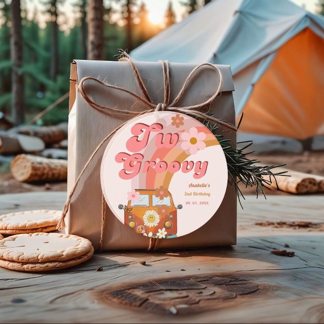 Étiquettes Cadeau Retro deux Super Daisy Flower fête d'anniversaire (Créateur téléchargé)