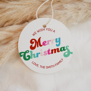 Étiquettes Cadeau Retro Festive Arc-en-ciel rose Cercle de Noël Cade