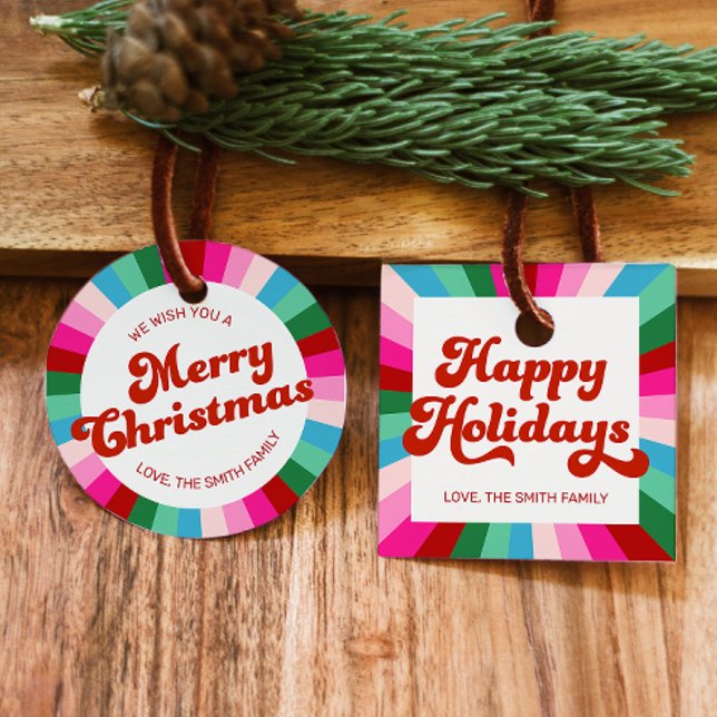 Étiquettes Cadeau Retro Font Bright Stripes Festif Gite Cadeau (Créateur téléchargé)
