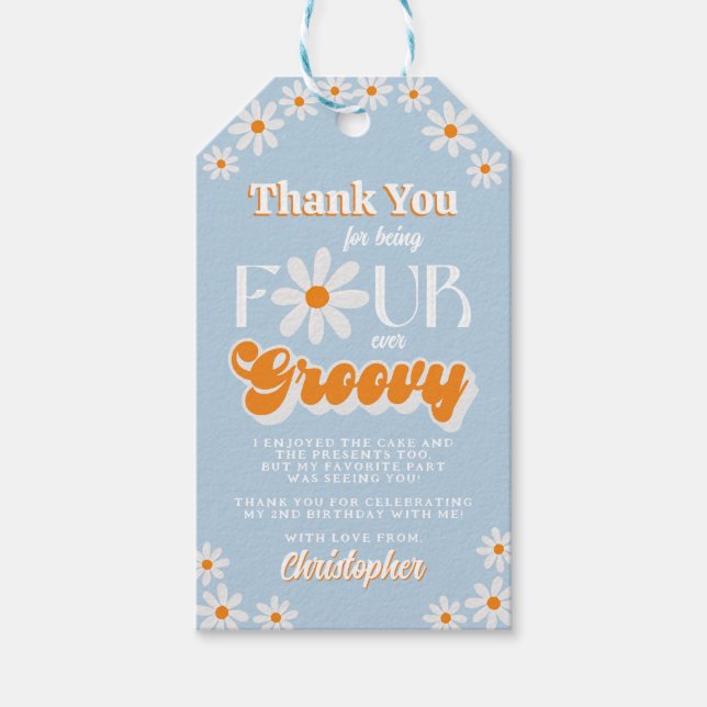 Étiquettes-cadeau Retro Four Ever Super Boys 4e anniversaire (Devant)