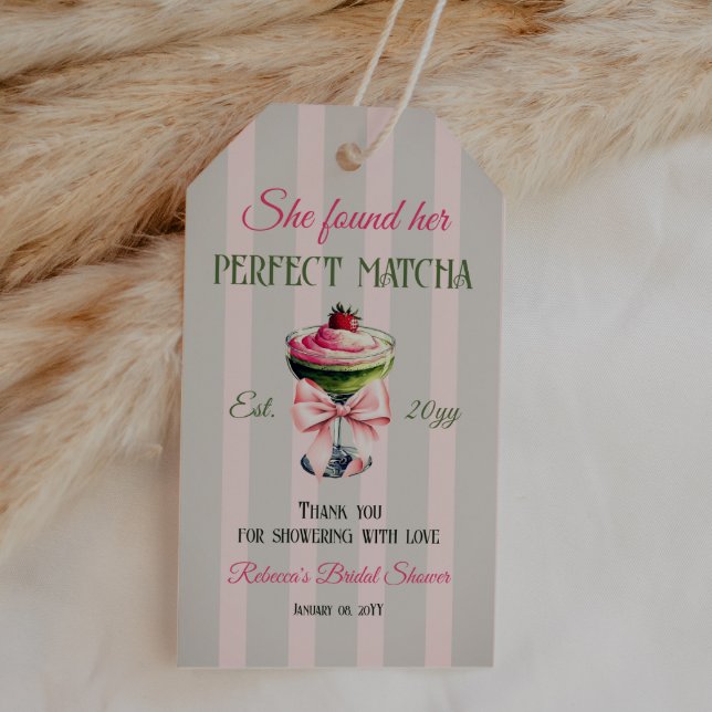 Étiquettes-cadeau Rétro Fraise Parfait Matcha Rose Bow Mariage Showe (Créateur téléchargé)