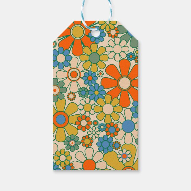 Étiquettes-cadeau Retro Garden Floral 60s les années 70 Motif (Devant)