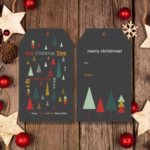 Étiquettes-cadeau Retro Gris coloré Oh Noël Arbre vacances