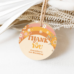 Étiquettes Cadeau Rétro groovy bébé anniversaire merci
