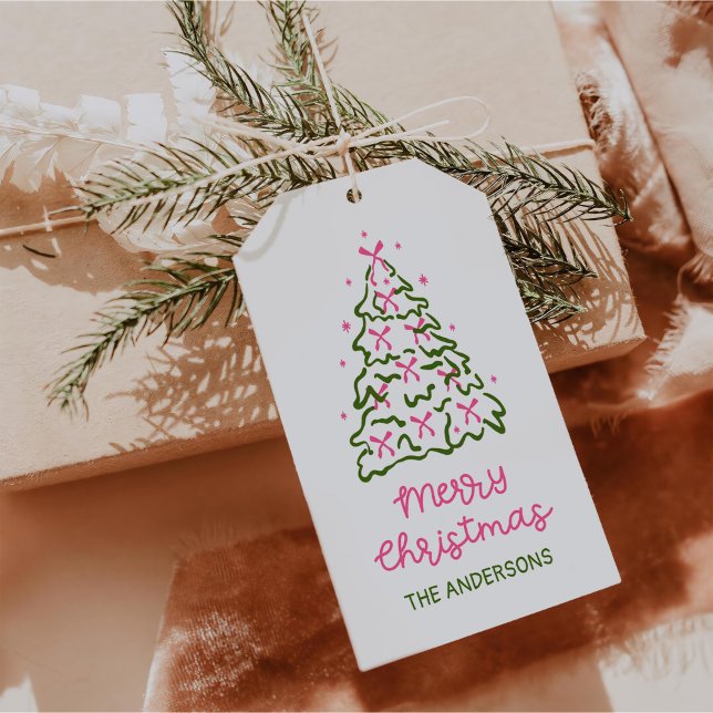 Étiquettes-cadeau Retro Hand Drawn Christmas Tree Holiday Party (Créateur téléchargé)