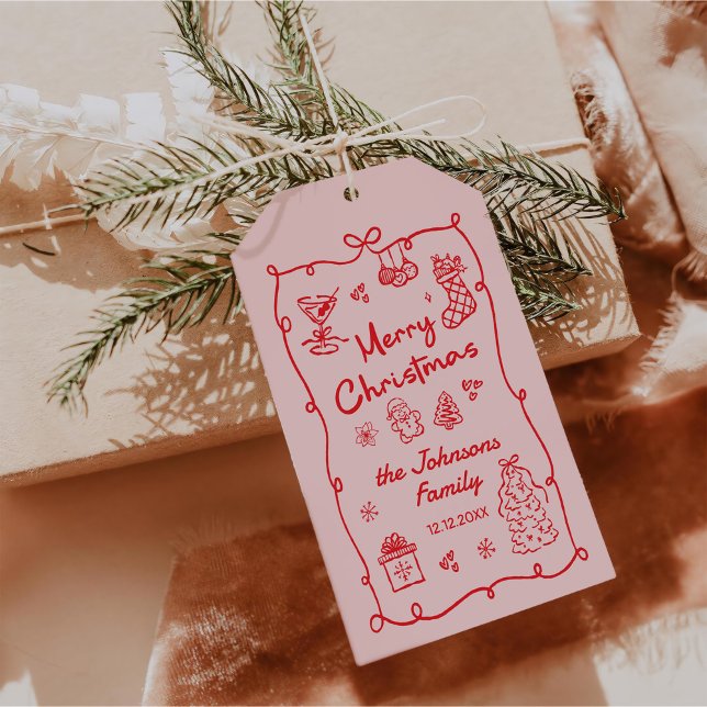 Étiquettes-cadeau Retro  Hand Drawn Friendsmas Christmas Party (Créateur téléchargé)