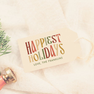 Étiquettes-cadeau Retro Happiest Holidays Typographie Noël