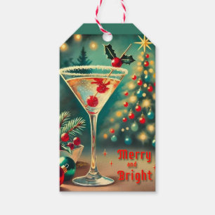 Étiquettes-cadeau Retro les années 50 Merry Bright Christmas Cocktai
