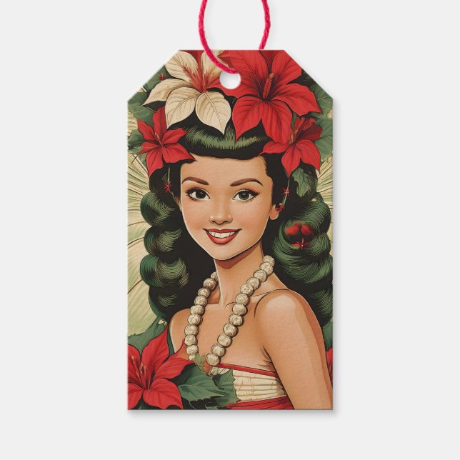 Étiquettes-cadeau Retro les années 50 Tropical Christmas Princesse (Devant)