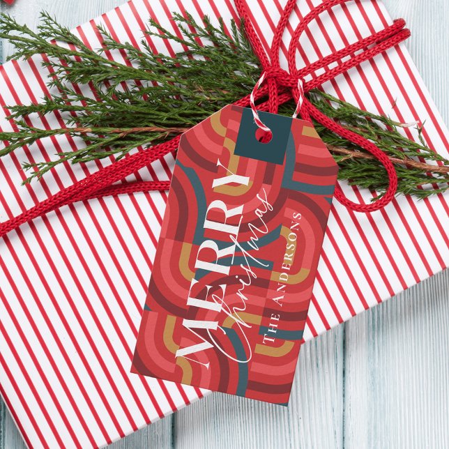 Étiquettes-cadeau Retro Maximalist Geometric Red Christmas (Créateur téléchargé)