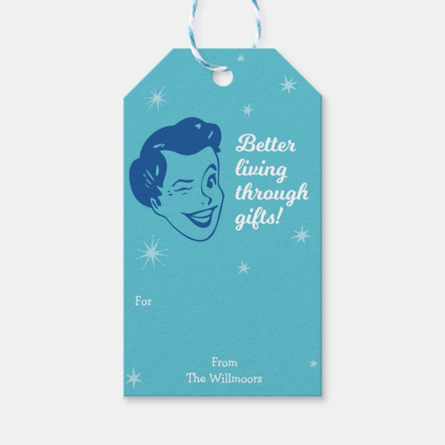 Étiquettes-cadeau Rétro Meilleure Vie | Balises cadeaux | Bleu (Devant)