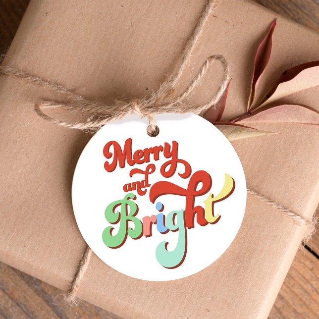 Étiquettes Cadeau Retro Merry et Bright Christmas Custom (Merry and Bright Custom Christmas gift tag.)