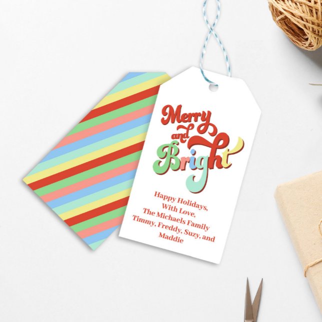 Étiquettes-cadeau Retro Merry et Bright Christmas Custom (Merry and Bright Custom Christmas gift tag.)