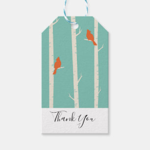 Étiquettes-cadeau Rétro Orange Birds on Birch Trees