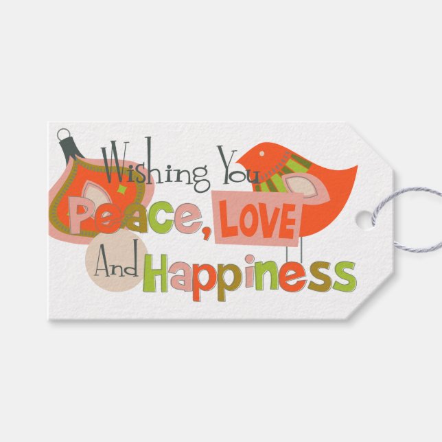 Étiquettes-cadeau Retro Peace Love Christmas (Devant (Horizontal))
