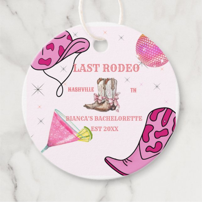 Étiquettes Cadeau Retro Pink Disco Cowgirl Western Bachelorette (Devant)