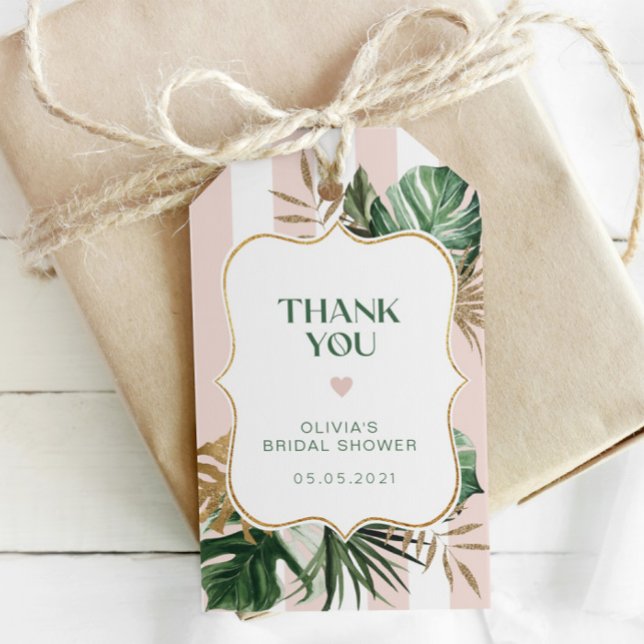 Étiquettes-cadeau Retro rose rayures tropicale nuptiale merci (Créateur téléchargé)