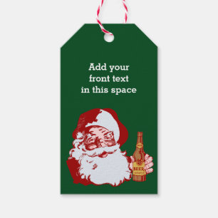 Étiquettes-cadeau Retro Santa Claus avec Bière Noël drôle Personnali