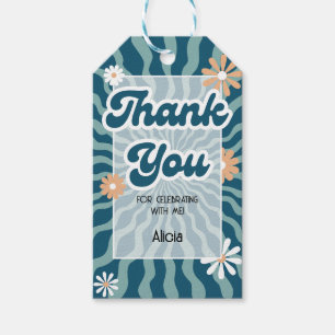 Étiquettes-cadeau Retro Sun Wave Daisy Green Merci d'anniversaire