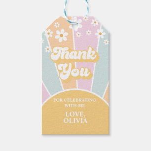 Étiquettes-cadeau Retro Sunshine daisy deux groovy Gif de fête d'ann
