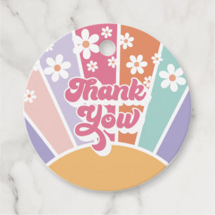 Étiquettes Cadeau Retro Sunshine Rainbow Daisy Merci