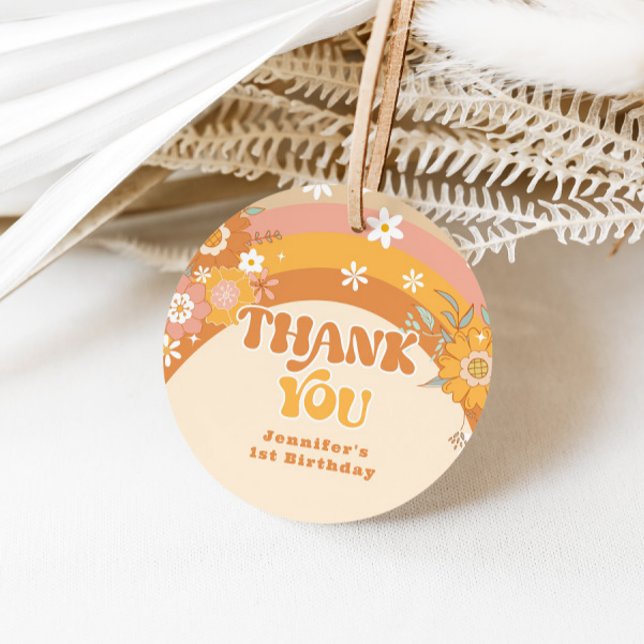 Étiquettes Cadeau Retro super anniversaire bébé merci (Créateur téléchargé)