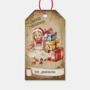 Étiquettes-cadeau Retro Vintage Baby Girl Cadeaux Boxes Joyeux Noël