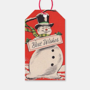 Étiquettes-cadeau Retro Vintage Christmas Snowman Meilleurs voeux