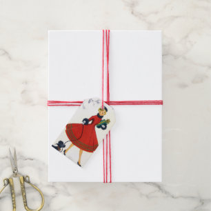 Étiquettes-cadeau Retro Vintage Holiday lady ajouter un nom