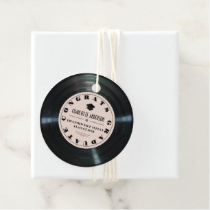 Étiquettes Cadeau Retro Vinyl Record Pink Graduation