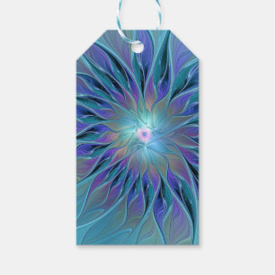 Étiquettes-cadeau Rêve de fleur violette bleue Art fractal abstrait