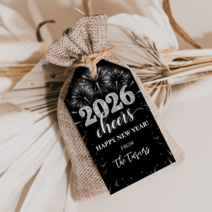 Étiquettes-cadeau Réveillon du Nouvel An 2026 Fête Argent & Noir